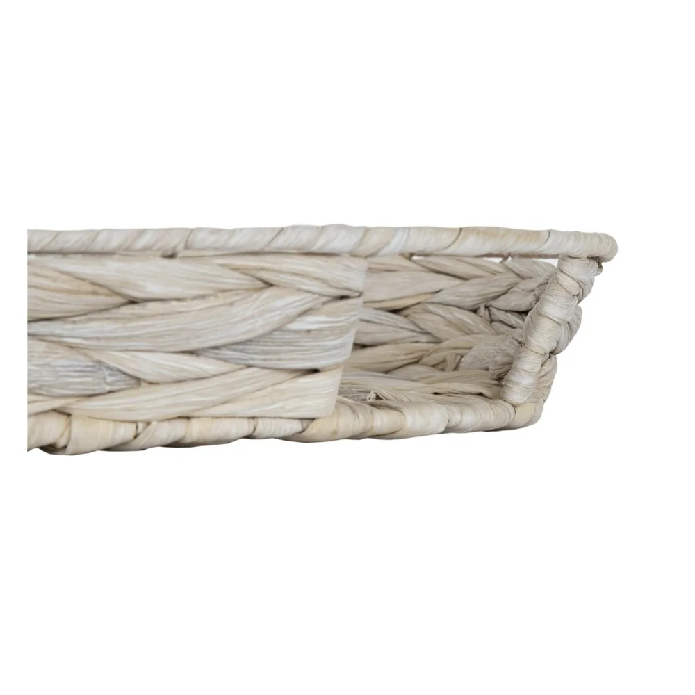 Round Woven Hyacinth Grass Tray In Whitewashed In 11.25in NWT